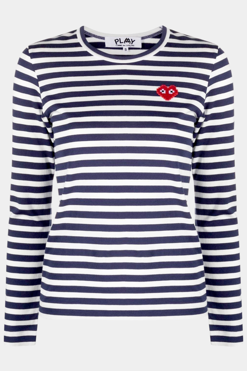Striped Ladies T-Shirt Pix Long Sleeve Red Heart P1T323